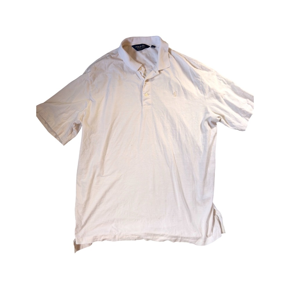 Polo Golf Ralph Lauren Mens White Pima‎ Cotton Grid Pattern Polo Shirt Large